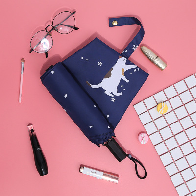 手动卡通樱花伞8骨三折晴雨伞 创意黑胶防紫外线午夜久久久精品遮阳伞定制伞