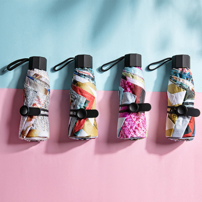 新款迷你超轻圆柄五折伞 创意五折伞 晴雨伞午夜久久久精品 防晒太阳伞